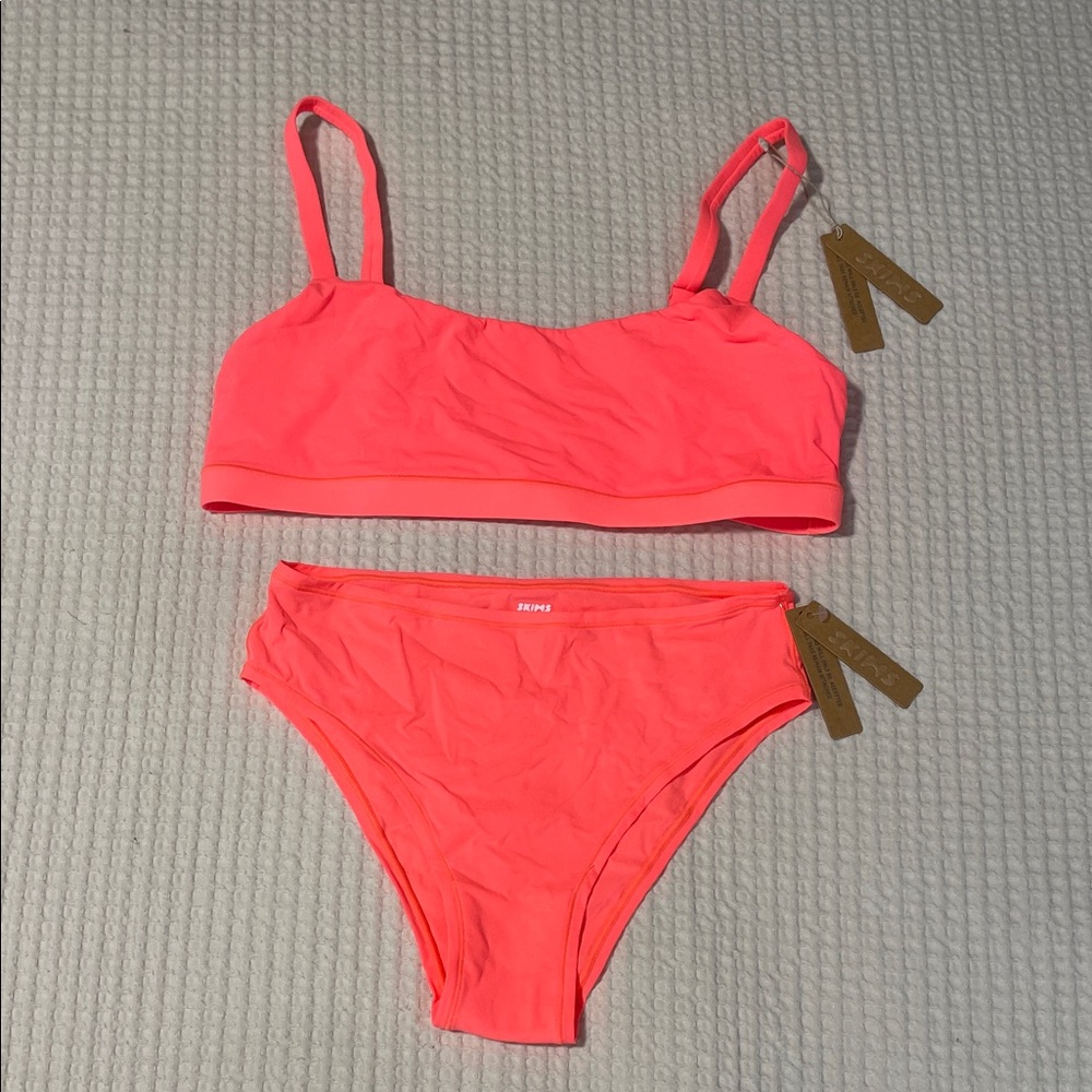 SKIMS Neon Bright Coral /Pink Bralet and Panty Set NWT
